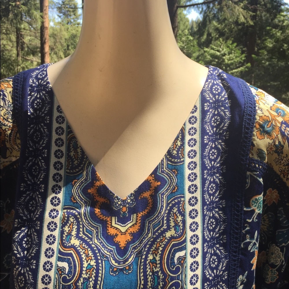Coldwater Creek  babydoll  tunic dress cornflower blue floral flowy - Picture 2 of 9